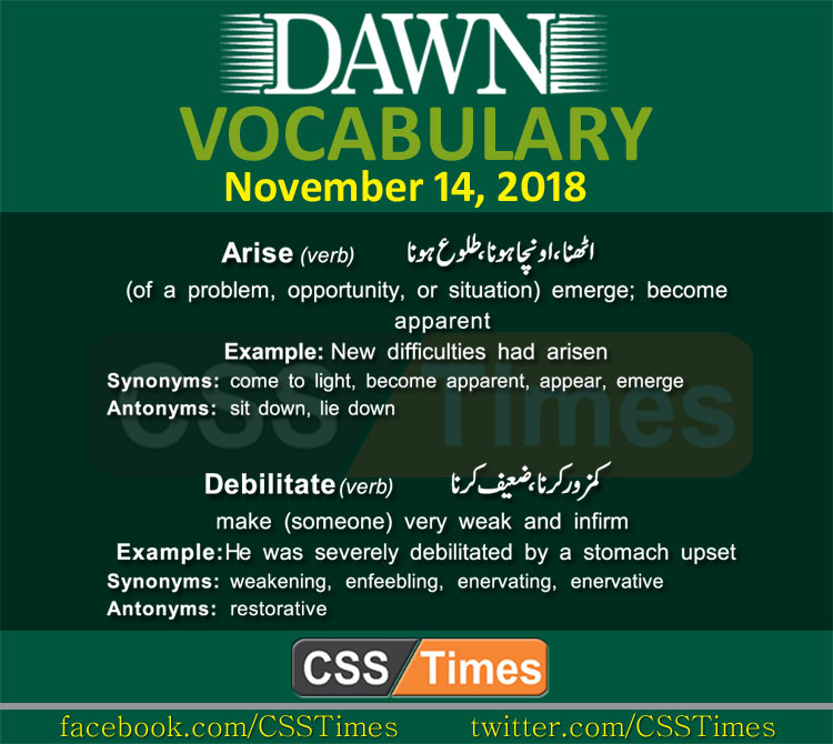 Daily dawn Vocabulary for CSS PMS 1
