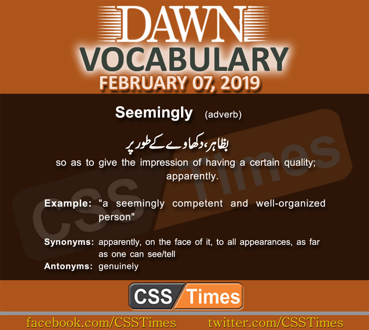 Daily Dawn Vocabulary with Urdu Meaning 07 February 2019