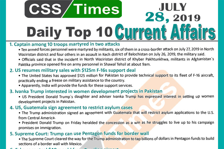 Day by Day Current Affairs (July 28, 2019)