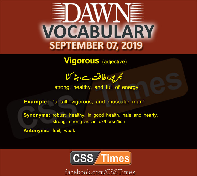 Daily Dawn Vocabulary with Urdu Meaning 07 September 2019