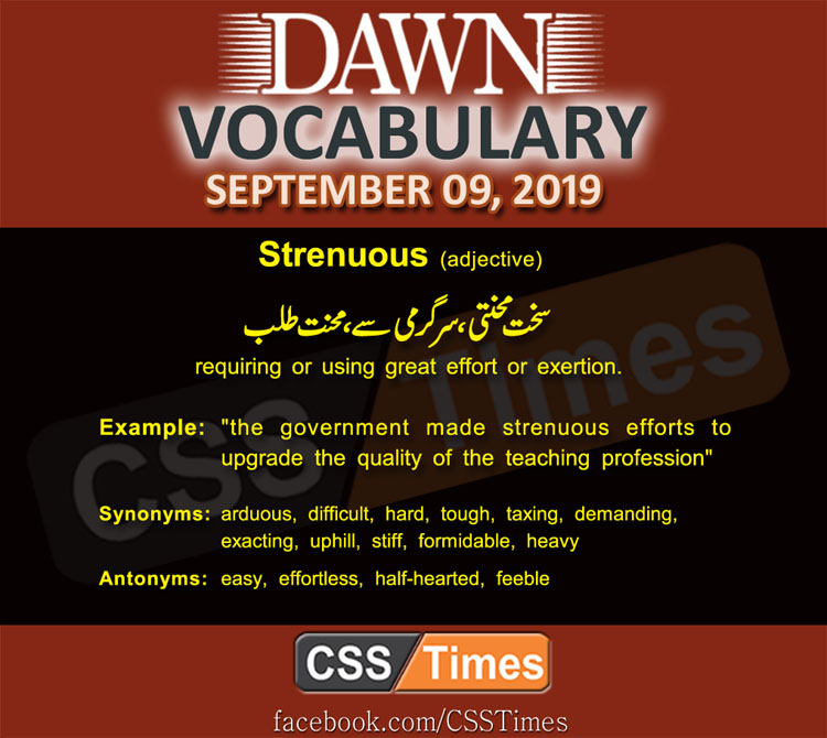 Daily Dawn Vocabulary with Urdu Meaning 09 September 2019