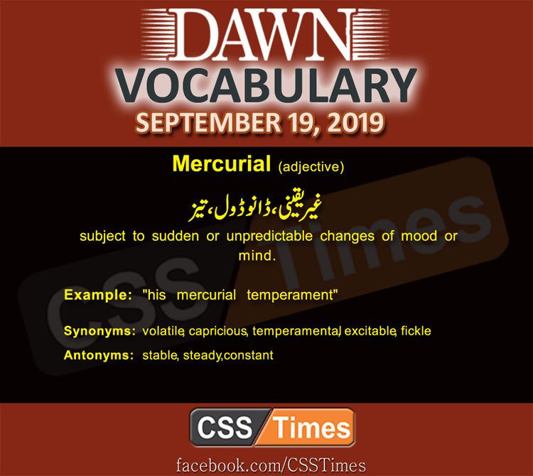 Daily Dawn Vocabulary with Urdu Meaning 19 September 2019