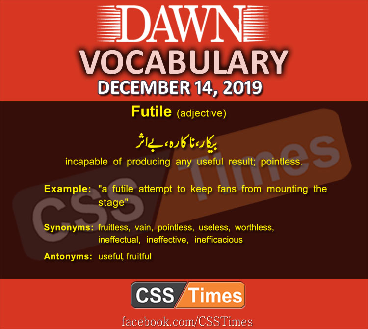 Daily English Vocabulary with Urdu Meaning (14 December 2019)