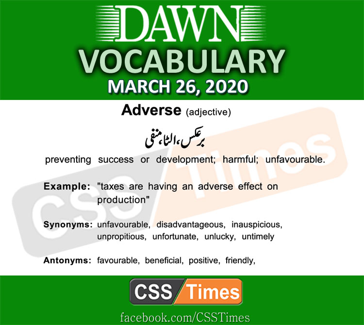 Daily DAWN News Vocabulary with Urdu Meaning (26 March 2020)