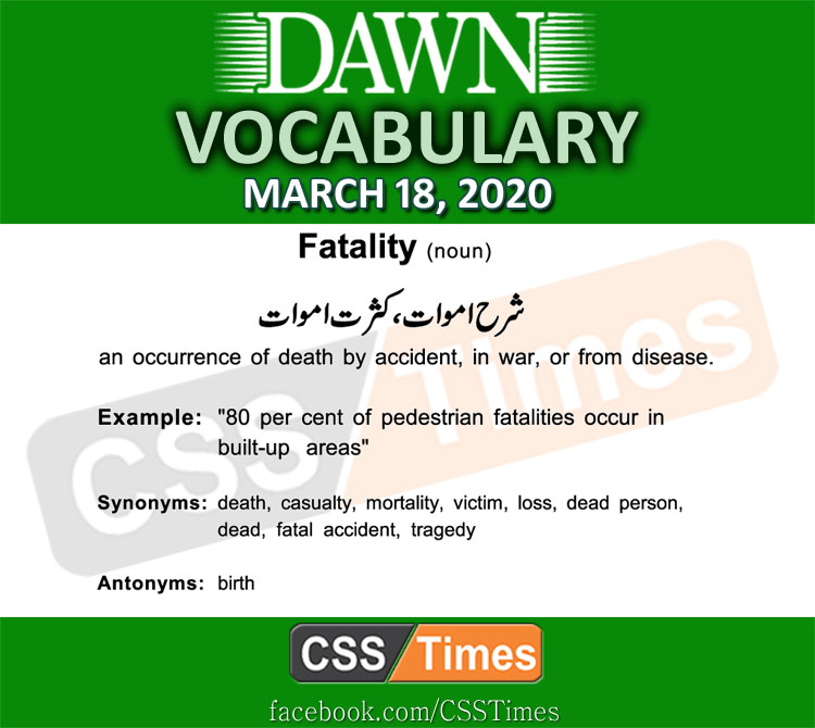 Daily DAWN News Vocabulary with Urdu Meaning (18 March 2020)
