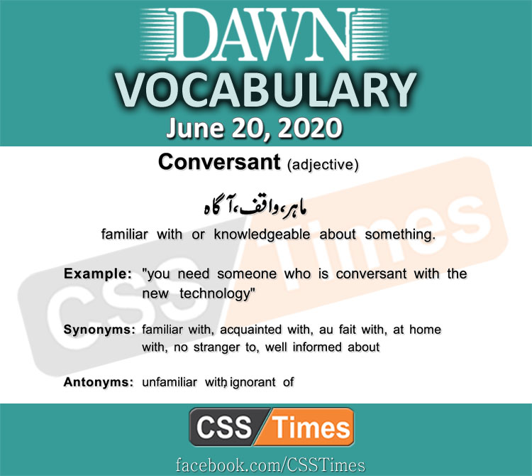 Daily DAWN News Vocabulary with Urdu Meaning (20 June 2020)