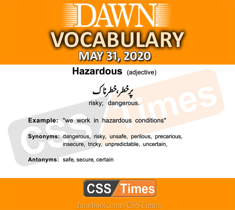 Daily DAWN News Vocabulary with Urdu Meaning (31 May 2020)