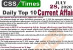 Daily Top-10 Current Affairs MCQs / News (July 28, 2020) for CSS, PMS