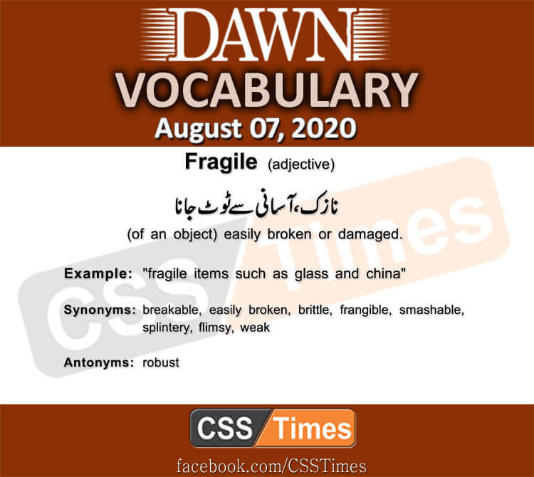 Daily DAWN News Vocabulary with Urdu Meaning (7 August 2020)