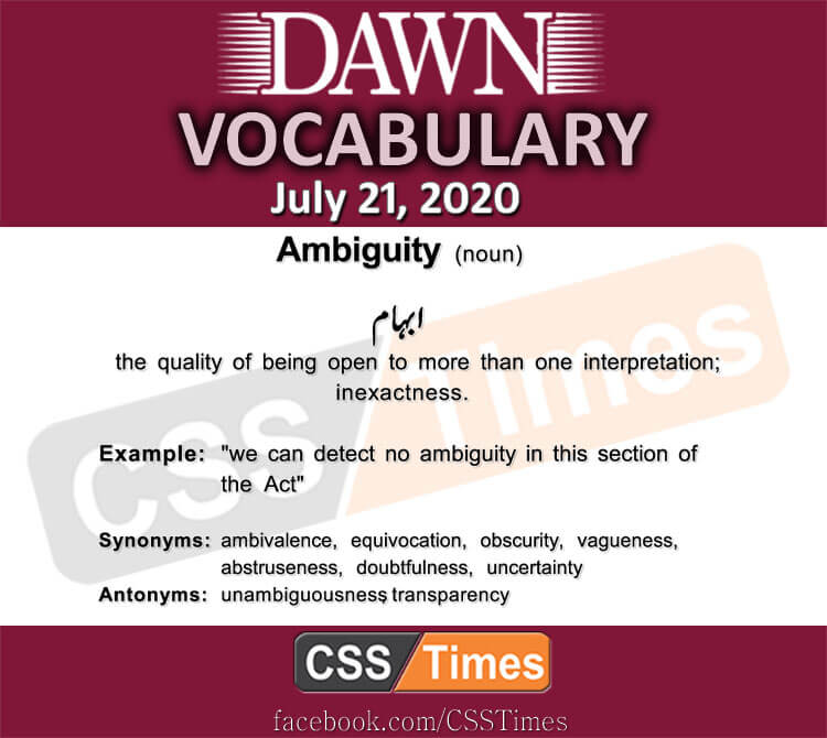 Daily DAWN News Vocabulary with Urdu Meaning (21 July 2020)