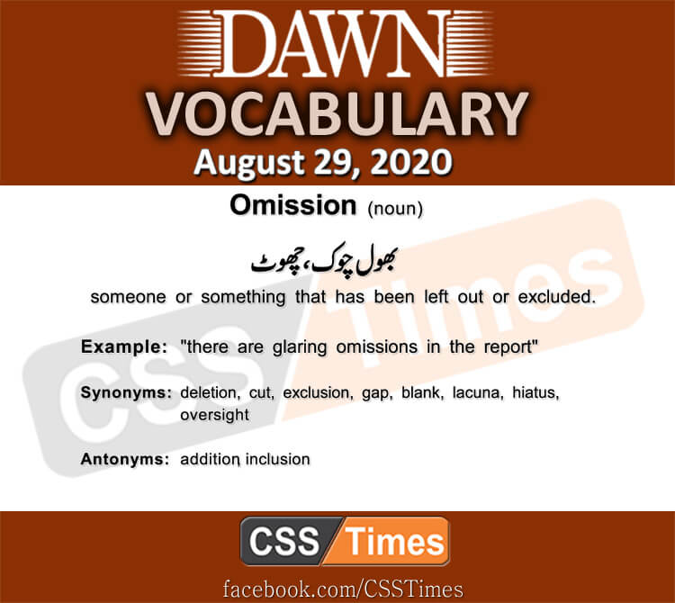 Daily DAWN News Vocabulary with Urdu Meaning (29 August 2020)