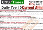 Daily Top-10 Current Affairs MCQs / News (November 05, 2020) for CSS, PMS