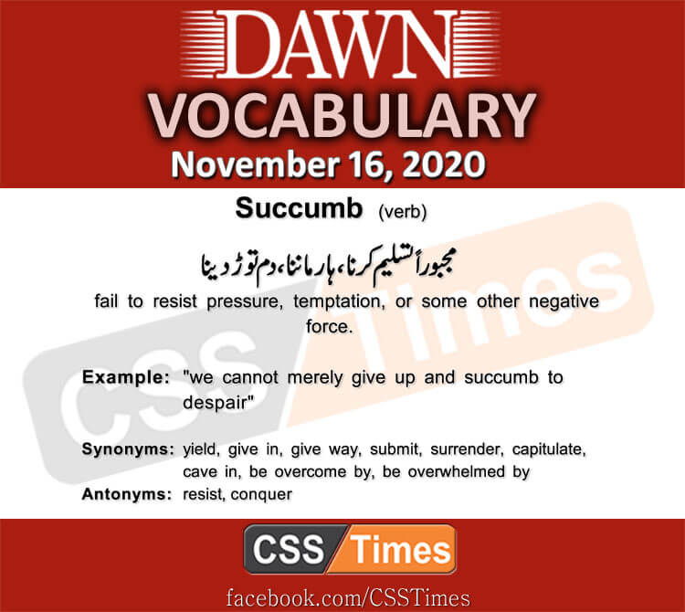 Daily DAWN News Vocabulary with Urdu Meaning (16 November 2020)