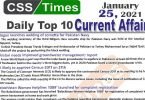 Daily Top-10 Current Affairs MCQs / News (January 24, 2021) for CSS, PMS