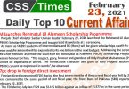 Daily Top-10 Current Affairs MCQs / News (February 23, 2021) for CSS, PMS