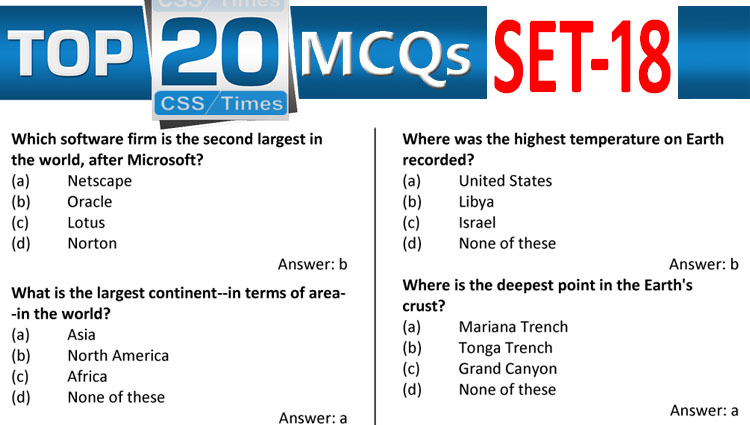 Daily Top-20 MCQs for CSS, PMS, PCS, FPSC (Set-18)