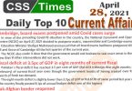 Daily Top-10 Current Affairs MCQs / News (April 28, 2021) for CSS, PMS