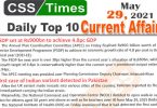 Daily Top-10 Current Affairs MCQs / News (May 29, 2021) for CSS, PMS