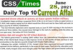 Daily Top-10 Current Affairs MCQs / News (June 28, 2021) for CSS, PMS