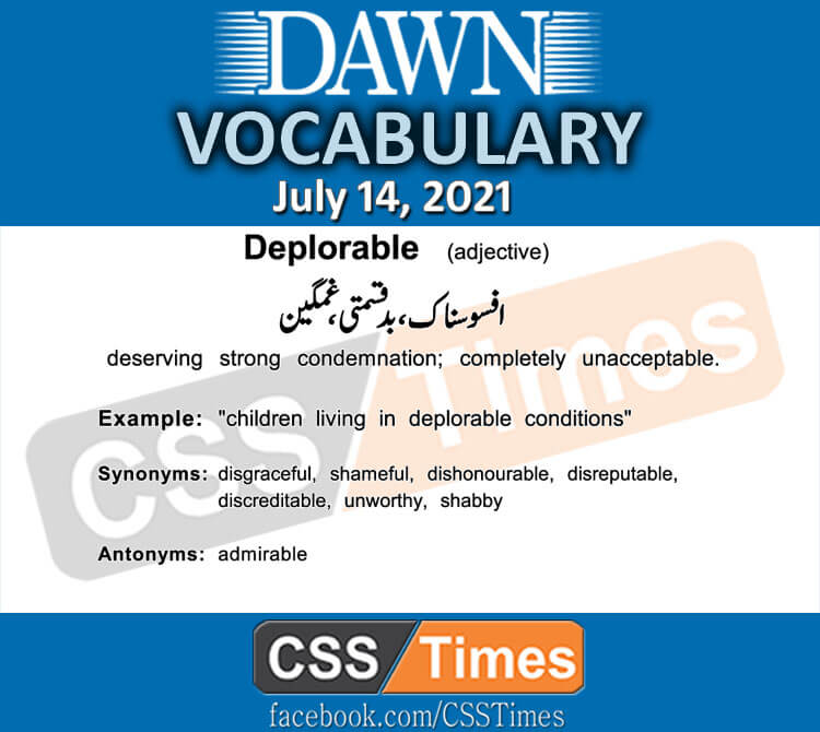 Daily DAWN News Vocabulary with Urdu Meaning (14 July 2021)