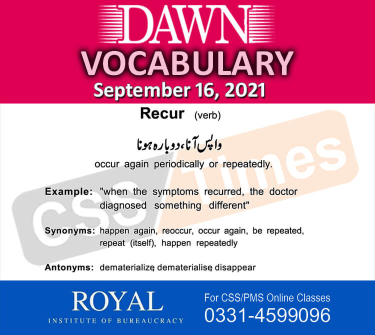 Daily DAWN News Vocabulary with Urdu Meaning (16 September 2021)