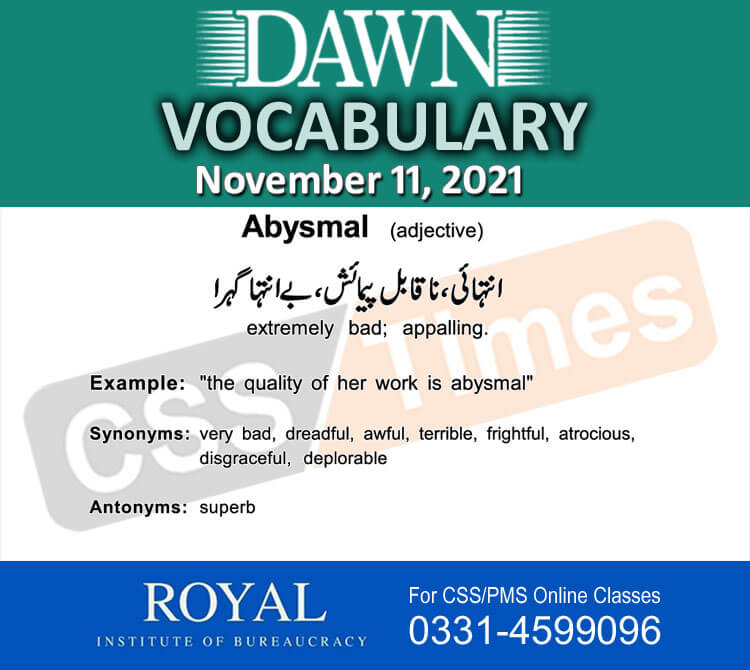 Daily DAWN News Vocabulary with Urdu Meaning (11 November 2021)