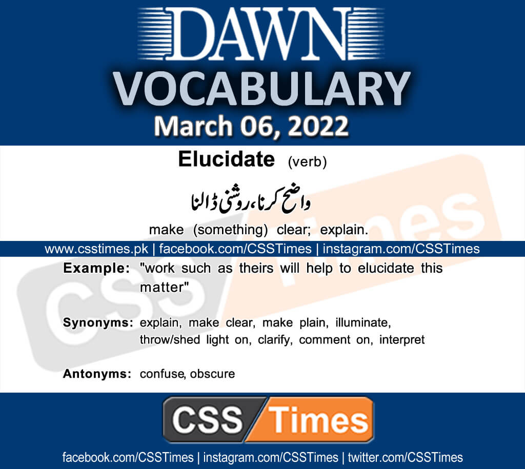 Daily Dawn Vocabulary with Urdu Meaning 06 March 2019