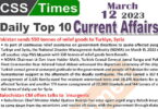 Daily Top-10 Current Affairs MCQs / News (March 12 2023) for CSS