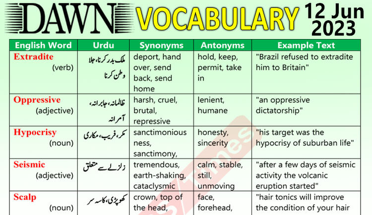 Daily DAWN News Vocabulary with Urdu Meaning (12 June 2023)