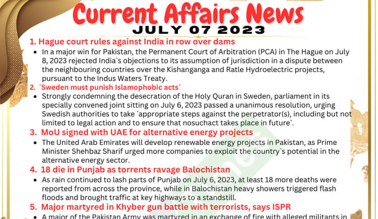 Daily Top 10 Current Affairs Mcqsnews July 7 2023 For Css 6304