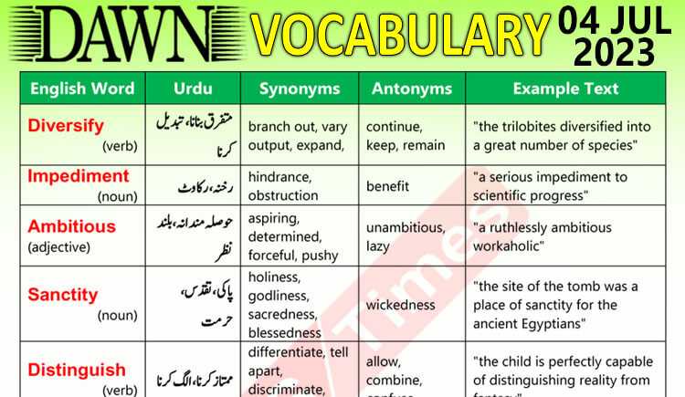 Daily DAWN News Vocabulary with Urdu Meaning (29 July 2023)