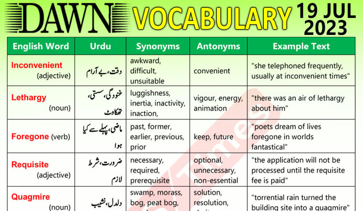 Daily DAWN News Vocabulary with Urdu Meaning (19 July 2023)