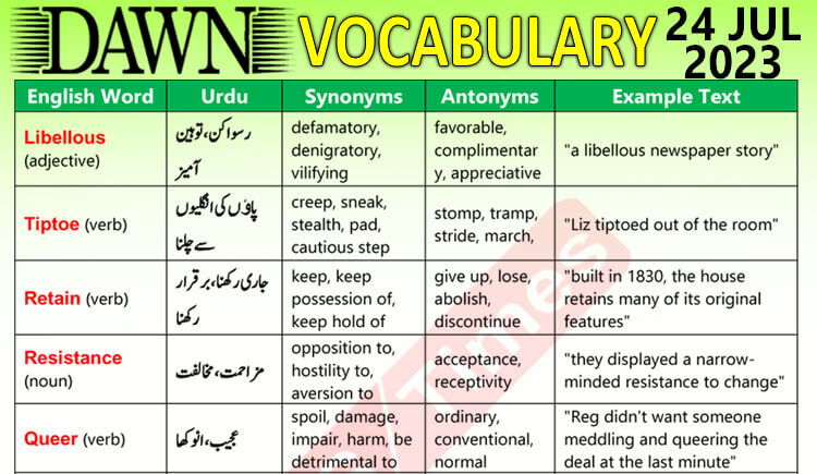Daily DAWN News Vocabulary with Urdu Meaning (29 December 2020)
