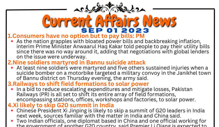 Daily Top 10 Current Affairs Mcqsnews Sep 01 2023 For Css 2798