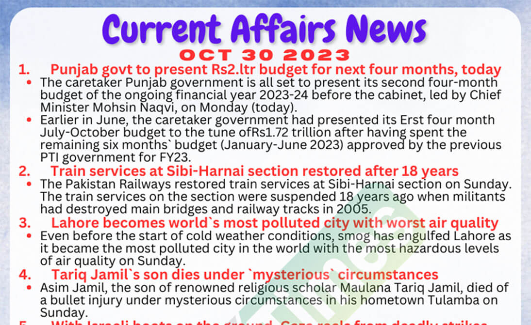 Daily Top 10 Current Affairs Mcqsnews Oct 30 2023 For Css 8356