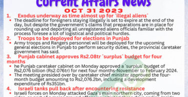 Daily Top-10 Current Affairs MCQs / News (October 31 2023) for CSS