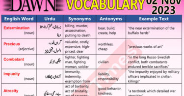 Daily DAWN News Vocabulary with Urdu Meaning (02 Nov 2023)