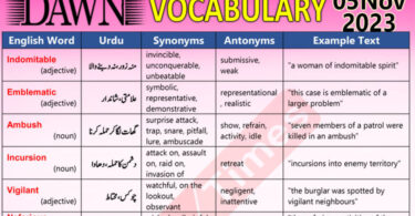 Daily DAWN News Vocabulary with Urdu Meaning (05 Nov 2023)