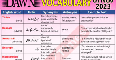 Daily DAWN News Vocabulary with Urdu Meaning (07 Nov 2023)