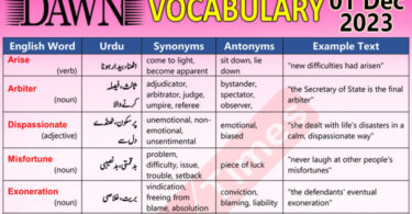 Daily DAWN News Vocabulary with Urdu Meaning (01 Dec 2023)