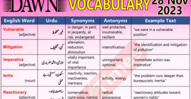 Daily DAWN News Vocabulary with Urdu Meaning (28 Nov 2023)