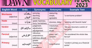 Daily DAWN News Vocabulary with Urdu Meaning (16 Dec 2023)