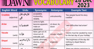 Daily DAWN News Vocabulary with Urdu Meaning (28 Dec 2023)