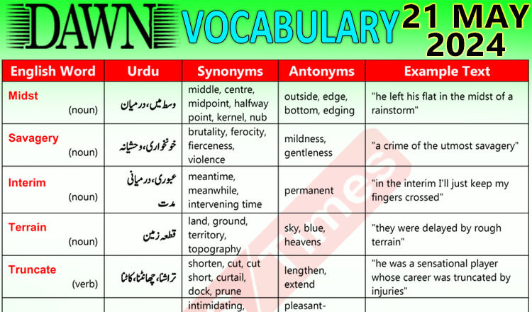 Daily DAWN News Vocabulary with Urdu Meaning (21 May 2024)