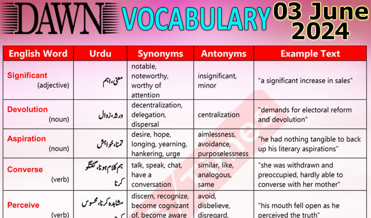 Daily DAWN News Vocabulary with Urdu Meaning (03 June 2024)
