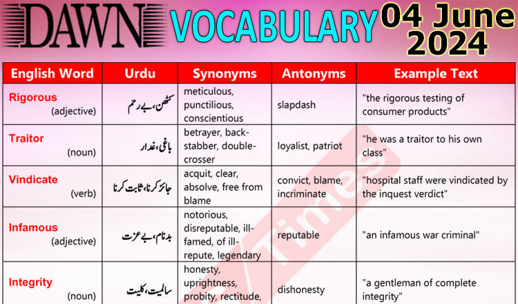 Daily DAWN News Vocabulary with Urdu Meaning (04 June 2024)