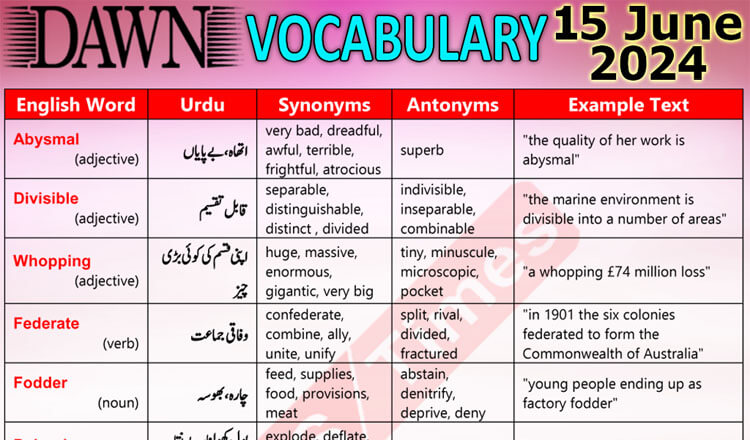 Daily DAWN News Vocabulary with Urdu Meaning (15 June 2024)