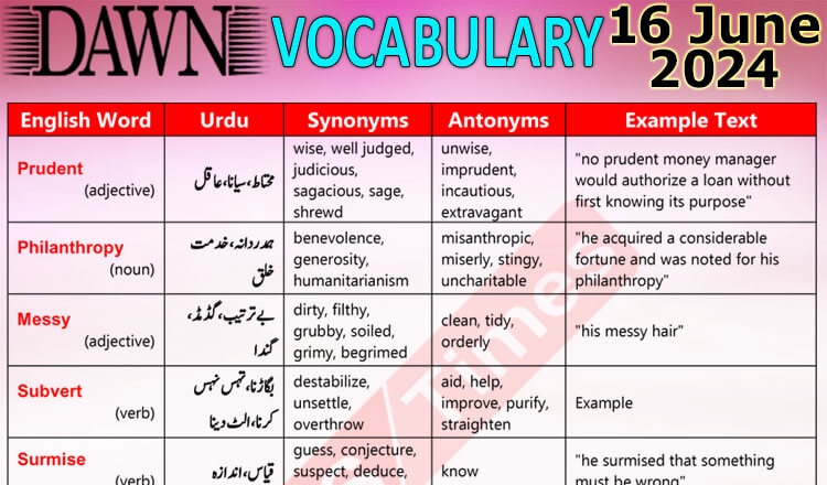 Daily DAWN News Vocabulary with Urdu Meaning (16 June 2024)