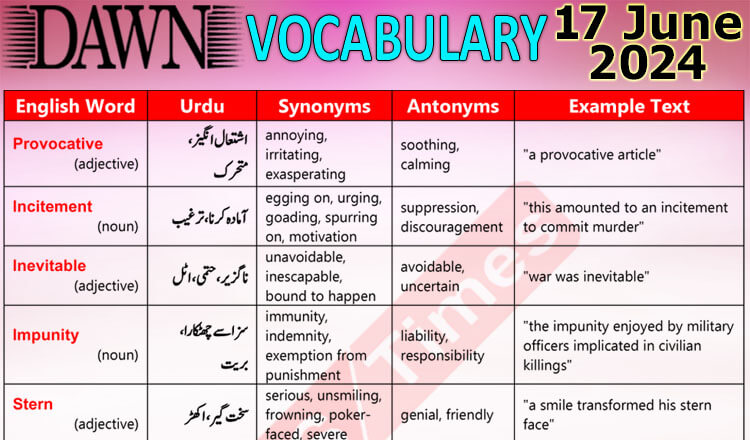 Daily DAWN News Vocabulary with Urdu Meaning (17 June 2024)