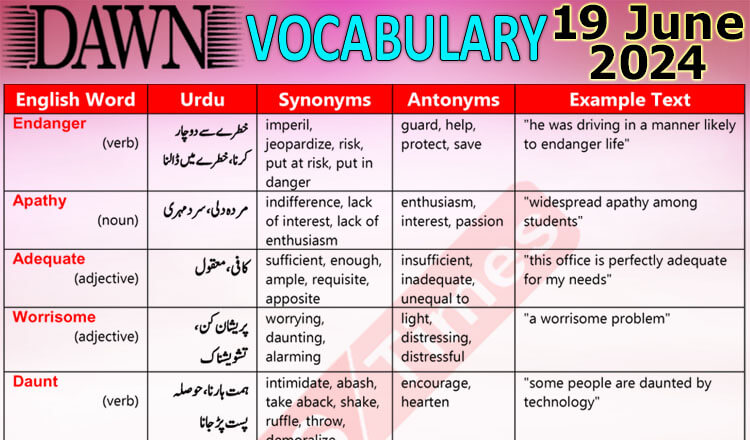 Daily DAWN News Vocabulary with Urdu Meaning (19 June 2024)